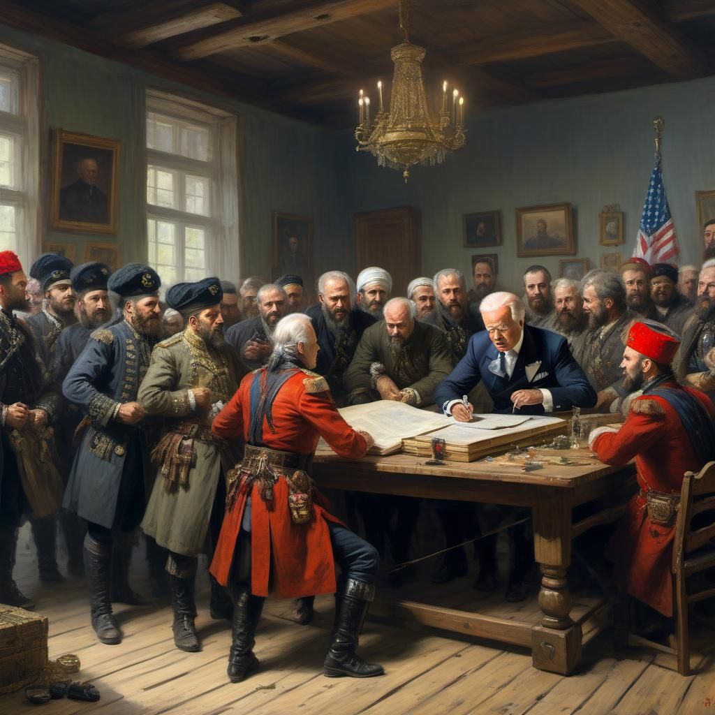 Biden Signs Ukraine Aid: Oil Painting by Repin