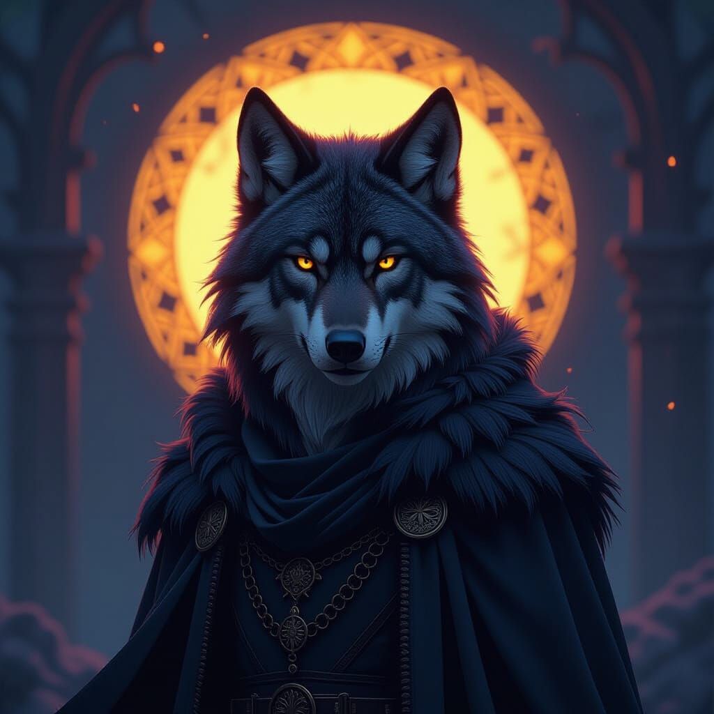 Lone Wolf in Dark Fantasy Landscape