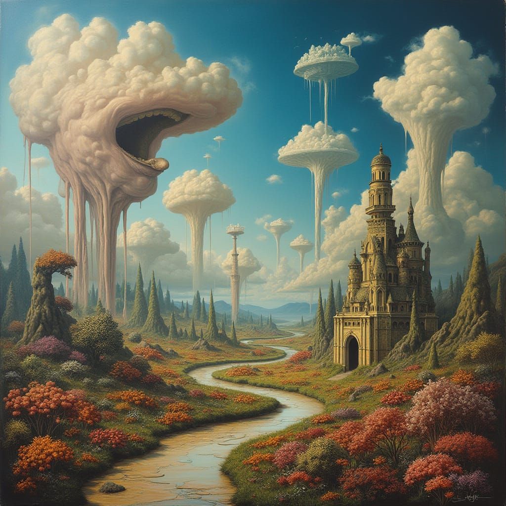 Surreal Dreamscape with Melting Clouds and Distorted Archite...