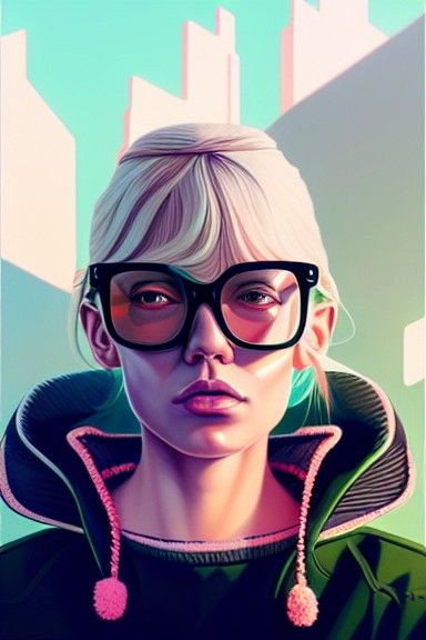 Synthwave Portrait of a Woman with Glasses
