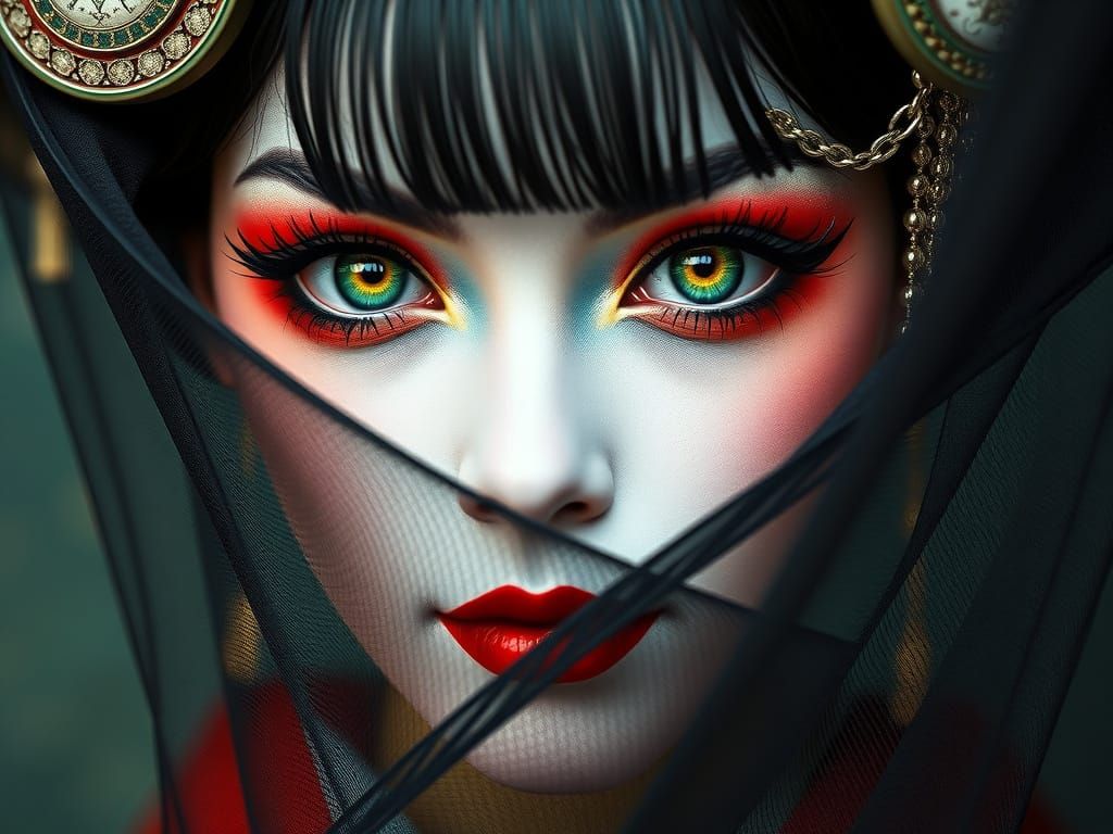 Vibrant Geisha Portrait in Dreamy Hyper-Realism