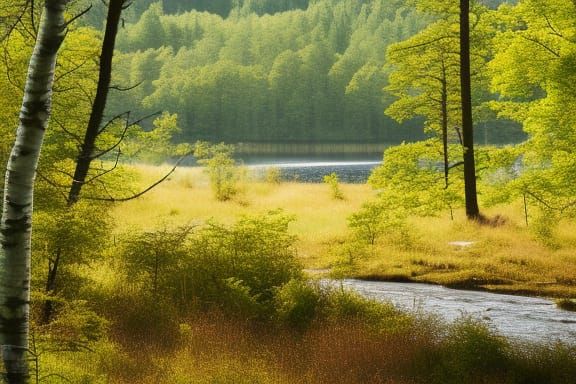 Serene Lakeside View in Photorealistic Style