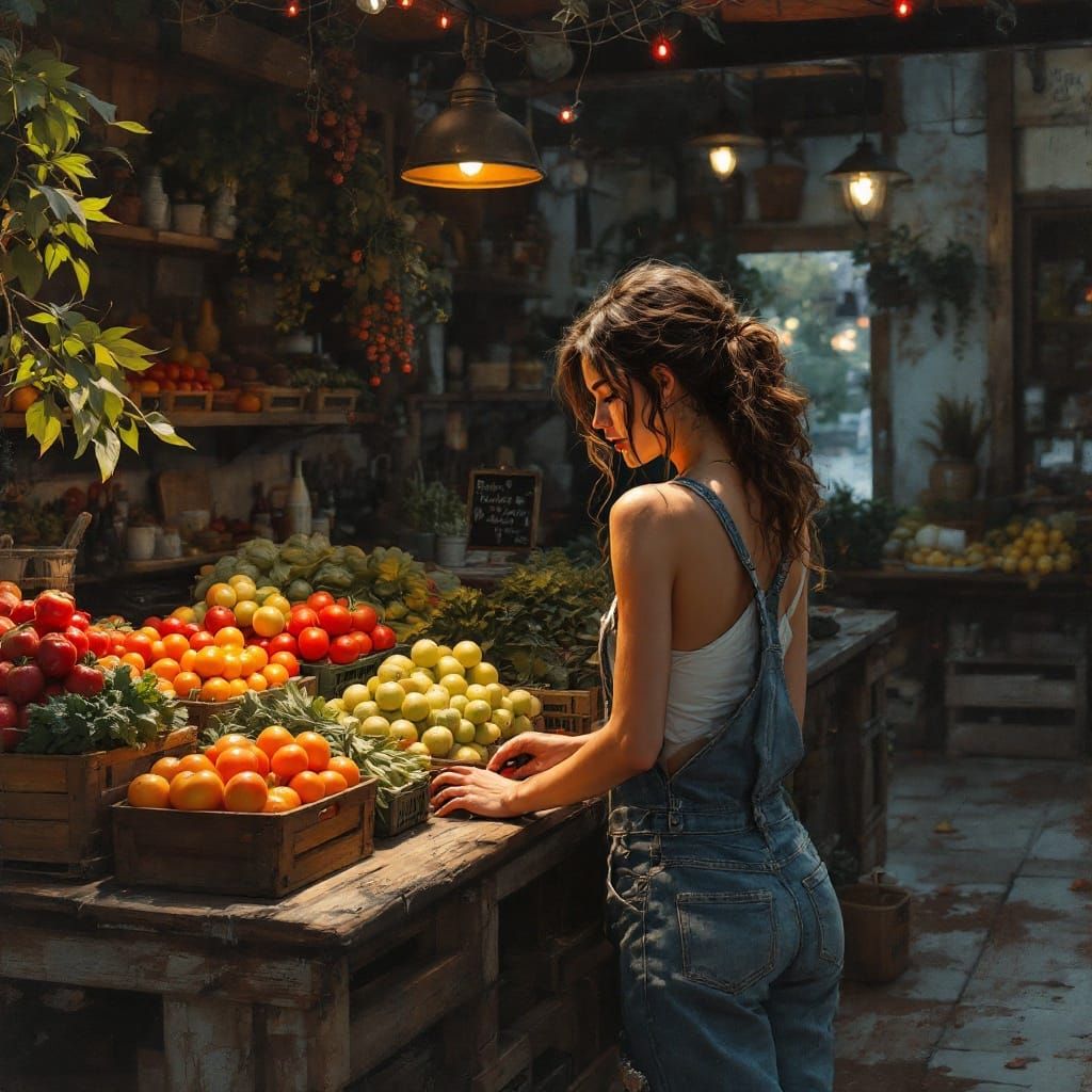 Romantic Farmstand Scene in Illustration Style