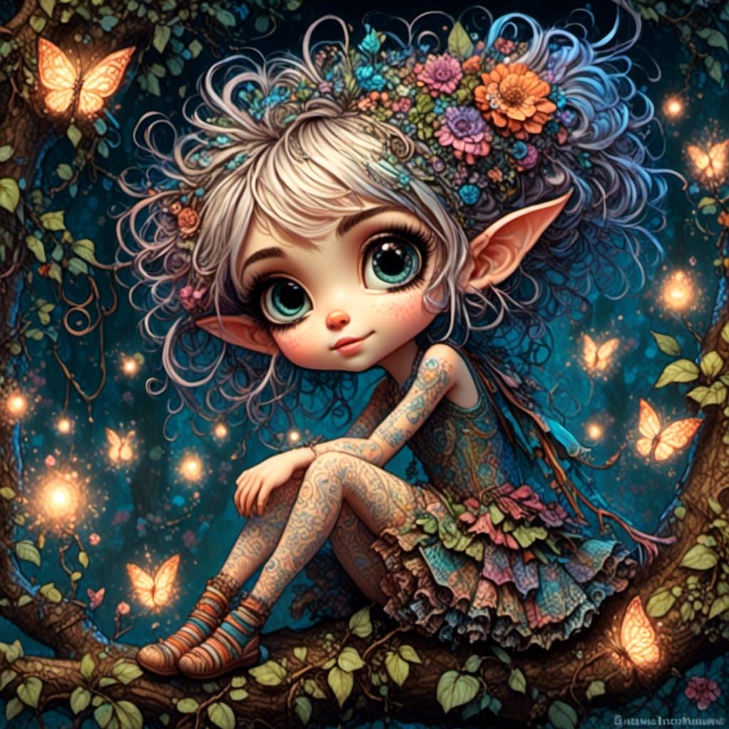 Whimsical Punky Pixie in a Forest