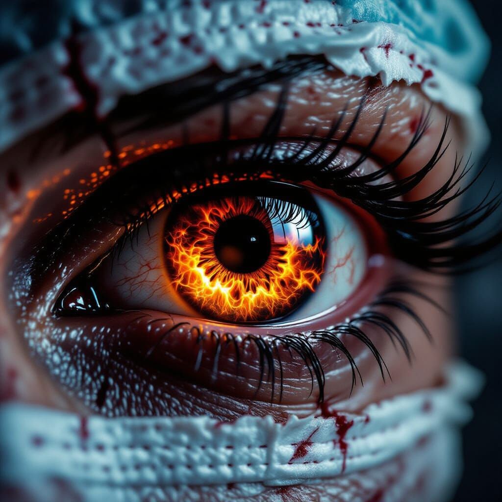 Demonic Nurse Eye Reflecting Hellish Inferno