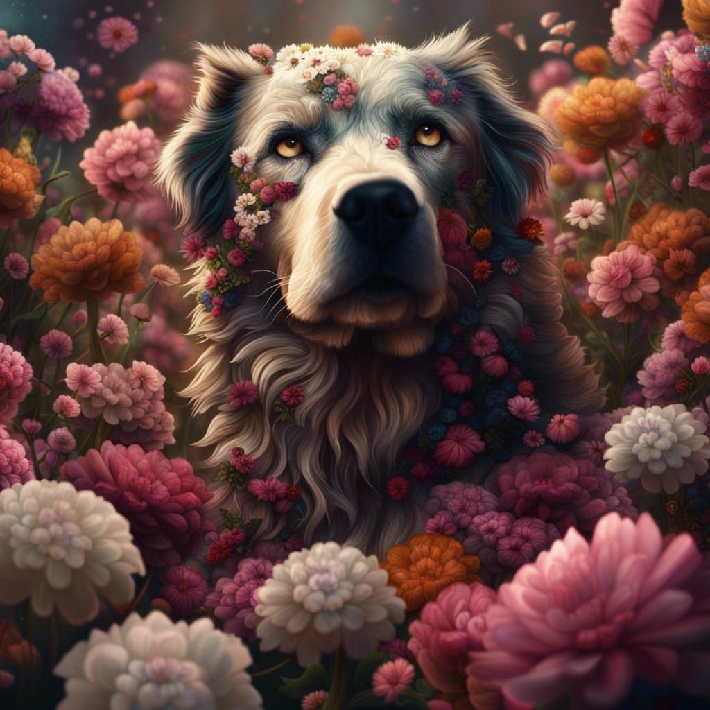 Dog Made of Flowers: Digital Matte Painting