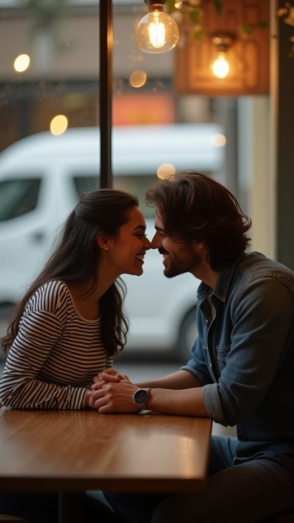 Intimate Cafe Moment with Couple in Hyperrealism