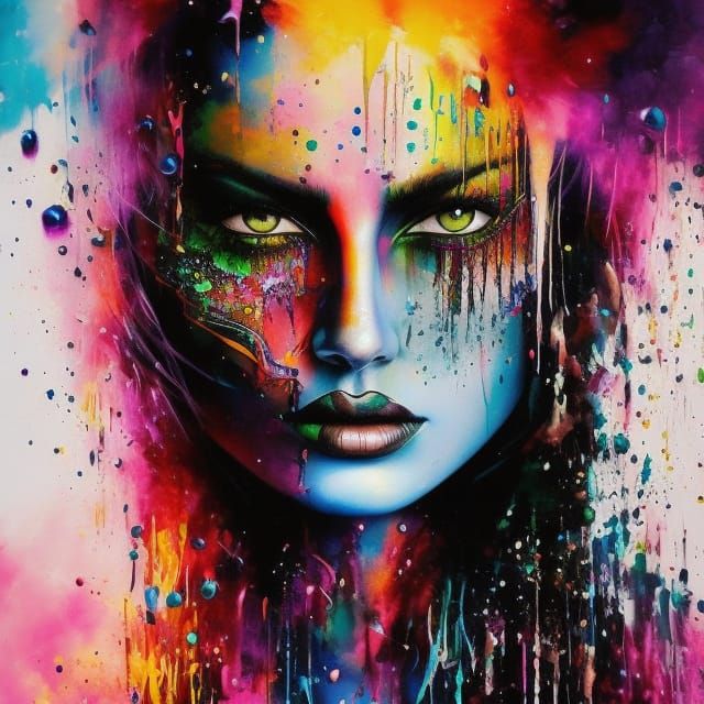 Hooded Warrior Woman in Colour Splash Art Style