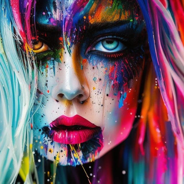 Hooded Warrior Woman: Vibrant Faceted Portrait