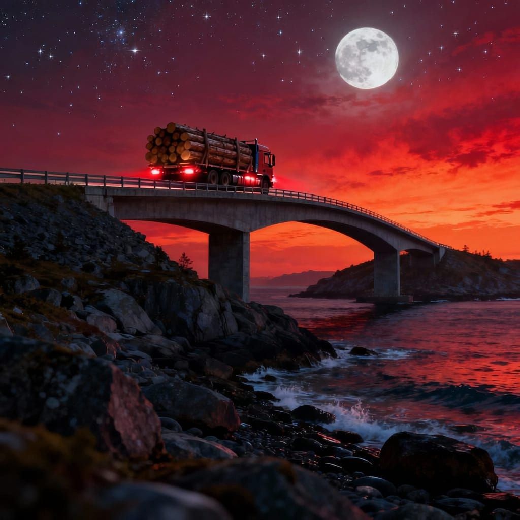 Atlantic Ocean Road Bridge Under Dramatic Moonlit Sky