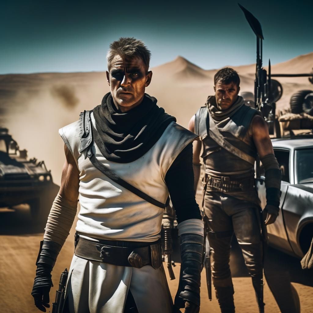 Mad Max Inspired White Painted Figures: Cinematic Still
