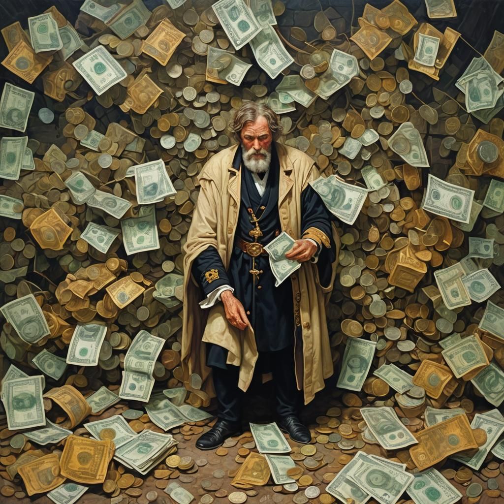 Biblical Verse: The Love of Money, Oil Painting