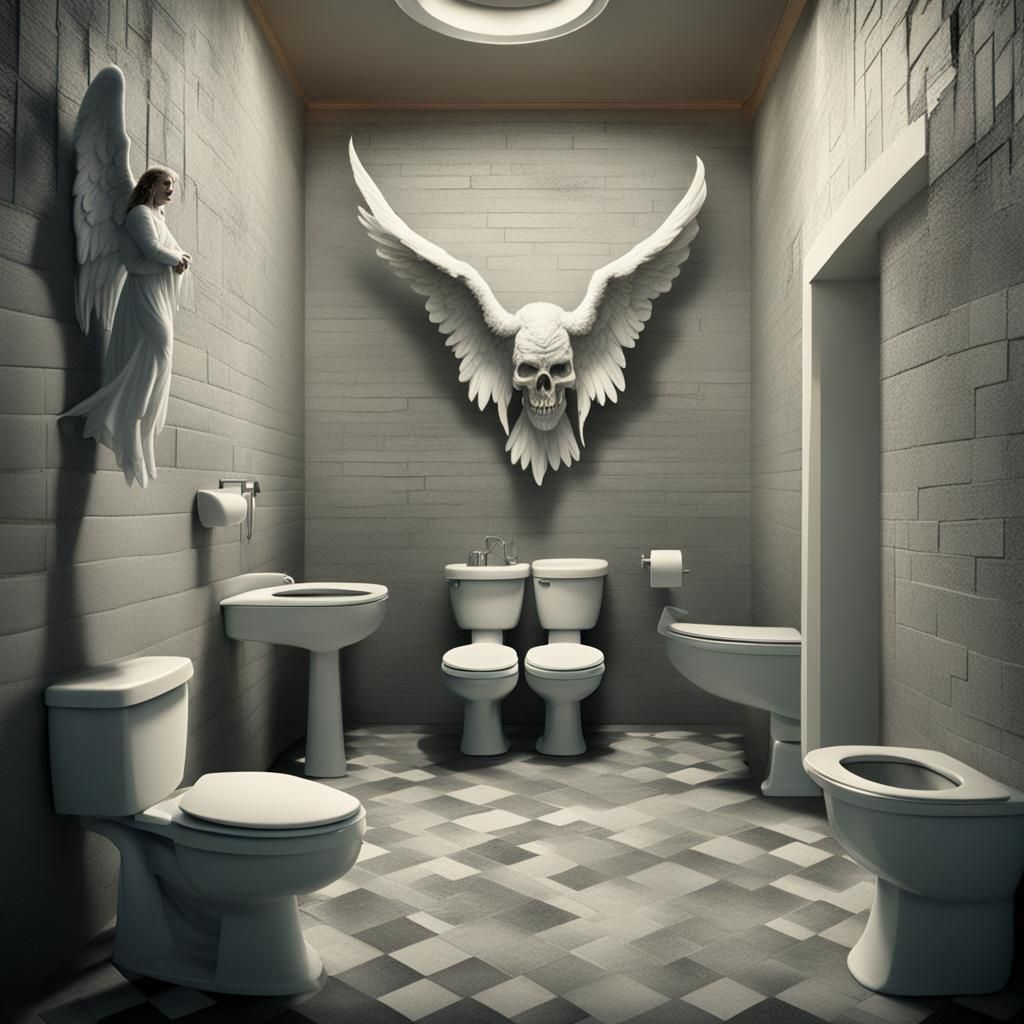 Angel and Devil Toilet Paper as Matte Painting
