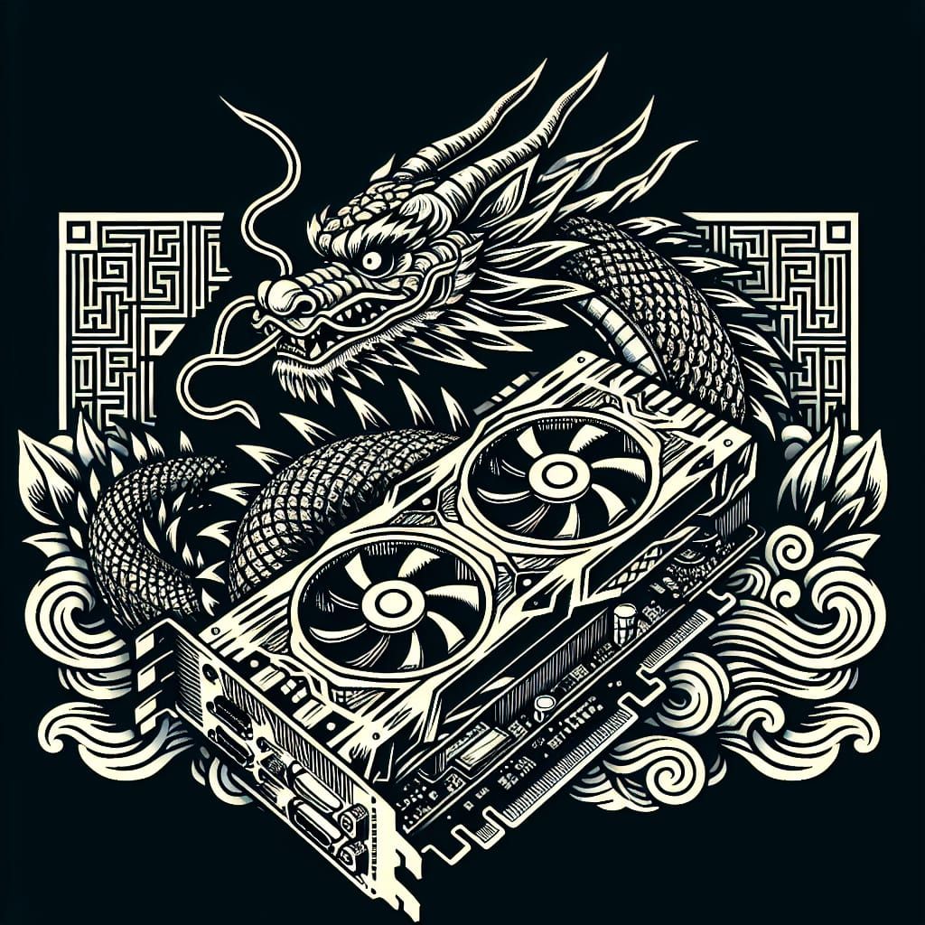 Linocut Chinese Dragon with Graphics Card