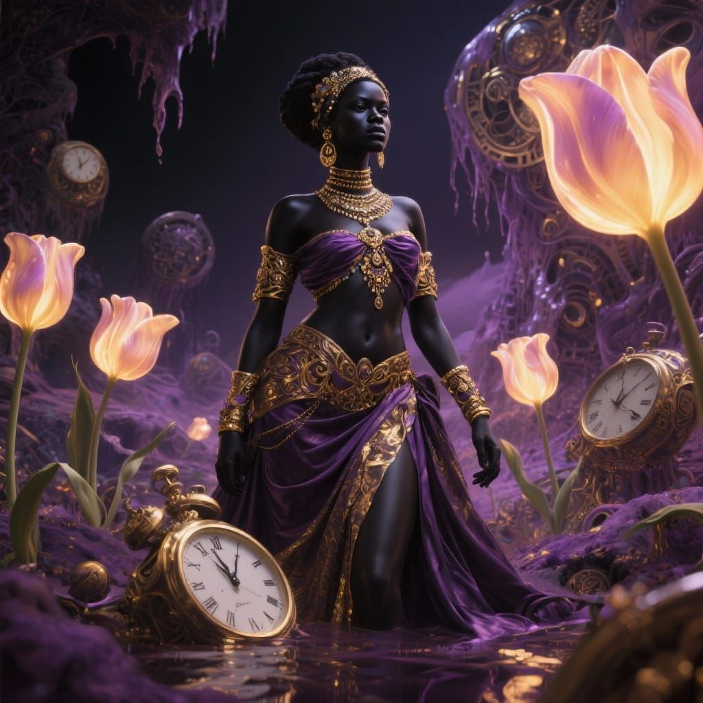 Opulent African Goddess in Surreal Landscape