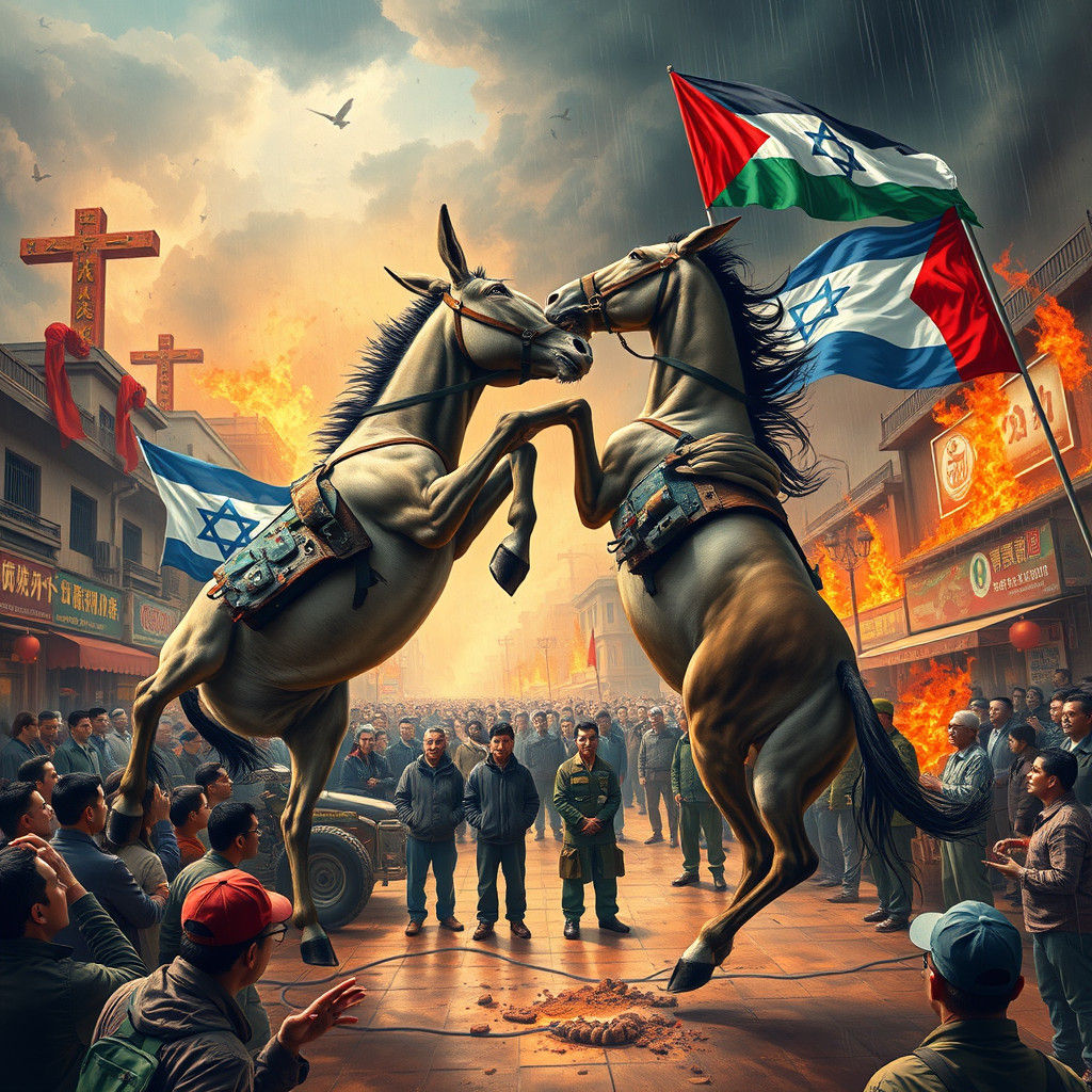 Donkey and Horse Street Fight in 1990s China