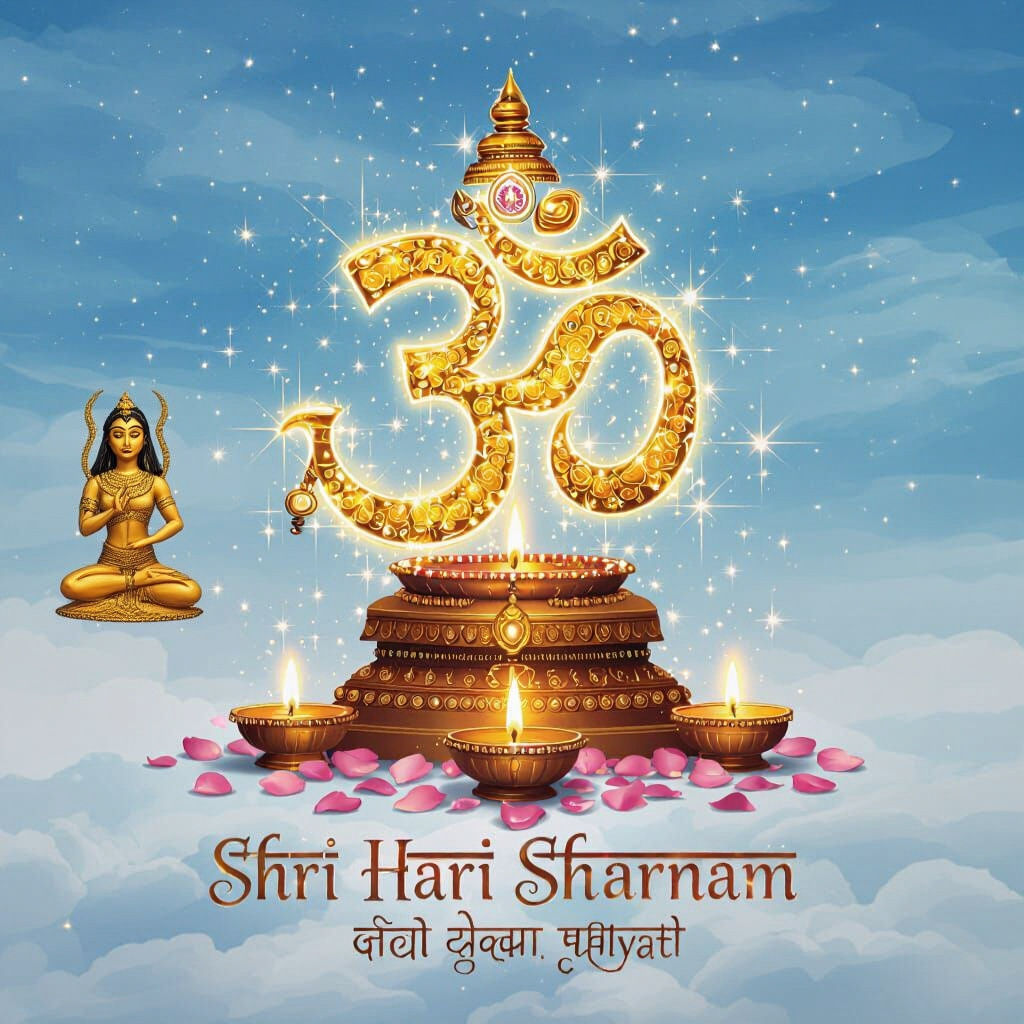 Golden Om Symbol and Shiva Linga Digital Art