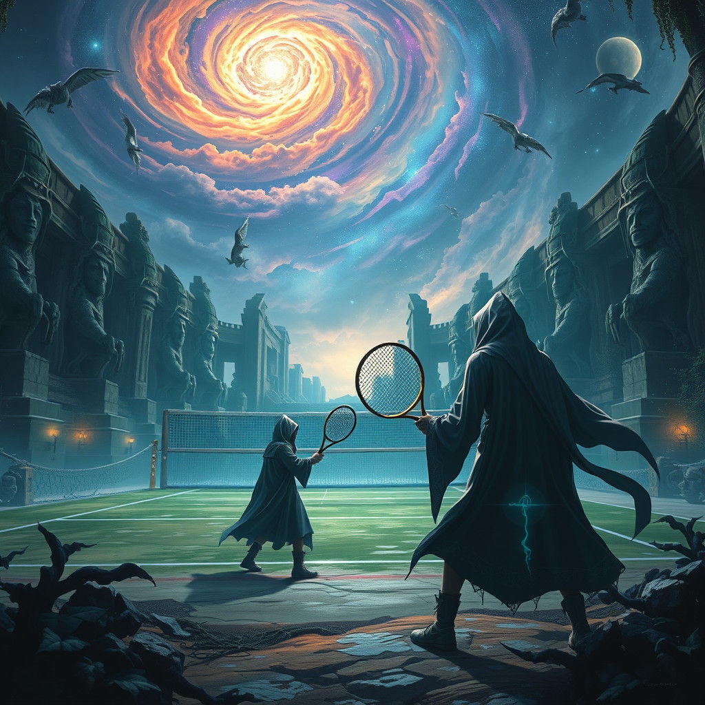 Mystical Tennis Match in Ancient Ruins