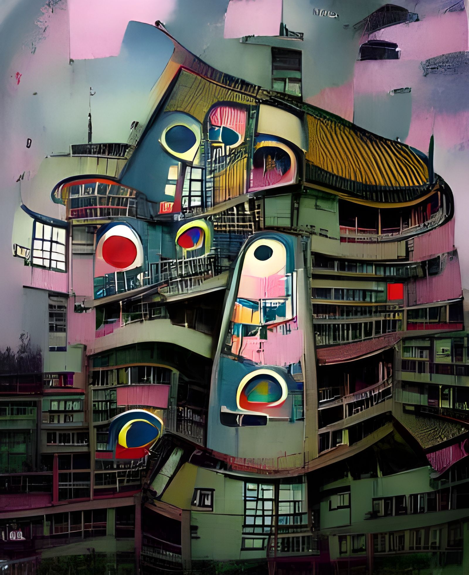 Dystopian Cyberpunk Chinese Architecture by Kandinsky