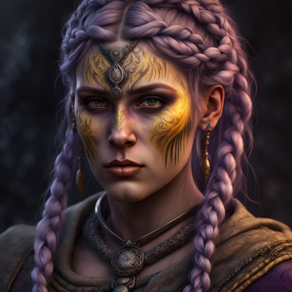 Viking Woman with Braids, Dark Fantasy Concept Art