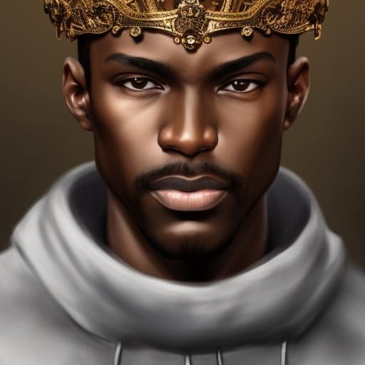Handsome Black King in Bronze Crown: Detailed Portrait