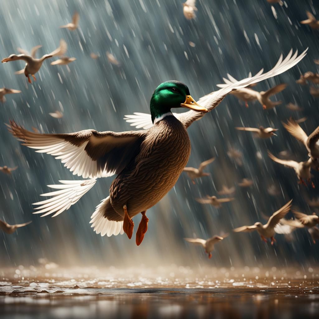 Duck Flight in Detailed Matte Painting