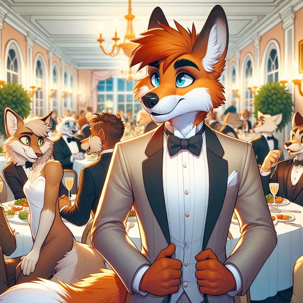 Fashionable Fox at Dinner Party