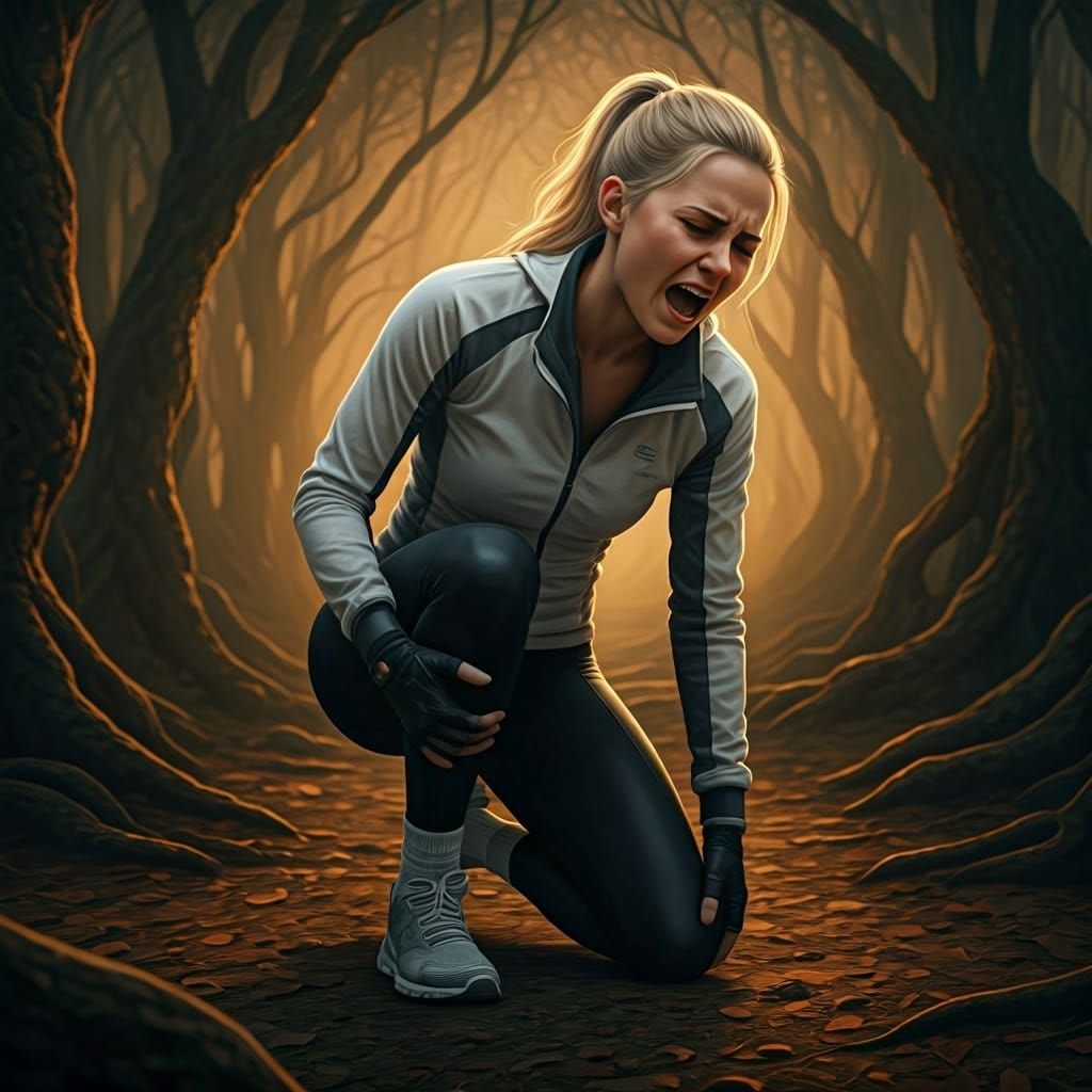 Woman in Forest with Sprained Ankle, Fantasy Art