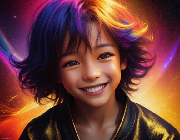 Child's Cosmic Dreamscape in Vibrant Digital Art