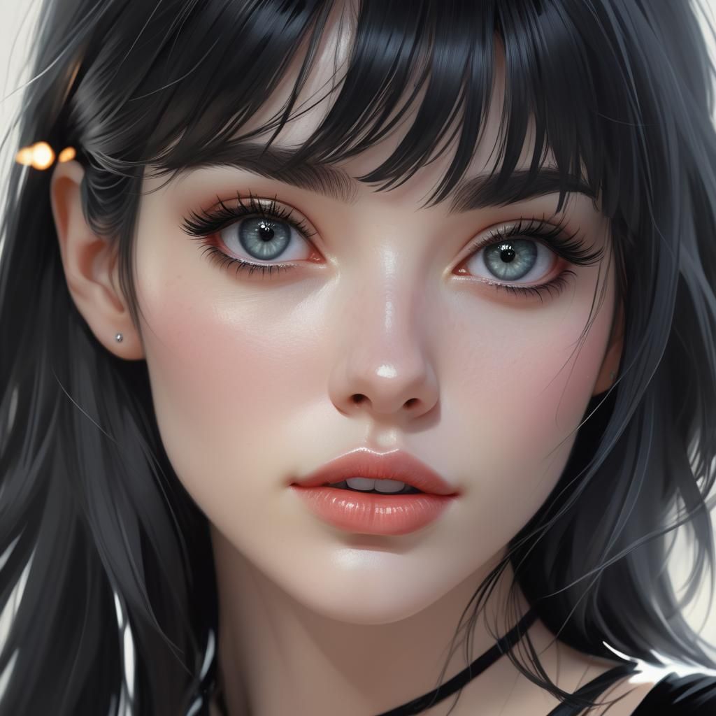 Beautiful Girl with Gray Eyes: Digital Art Portrait