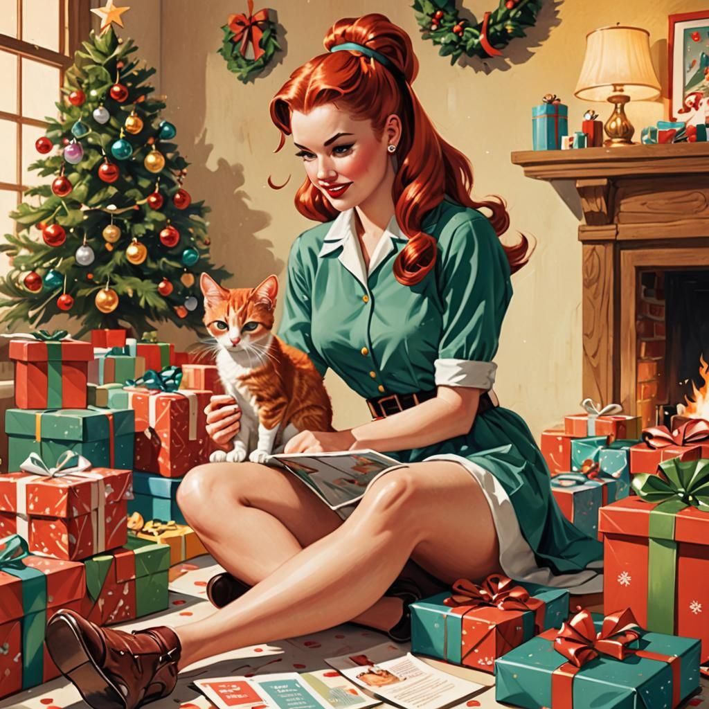 Retro Christmas Pin-Up Girl Illustration in Wallace Wood Sty...