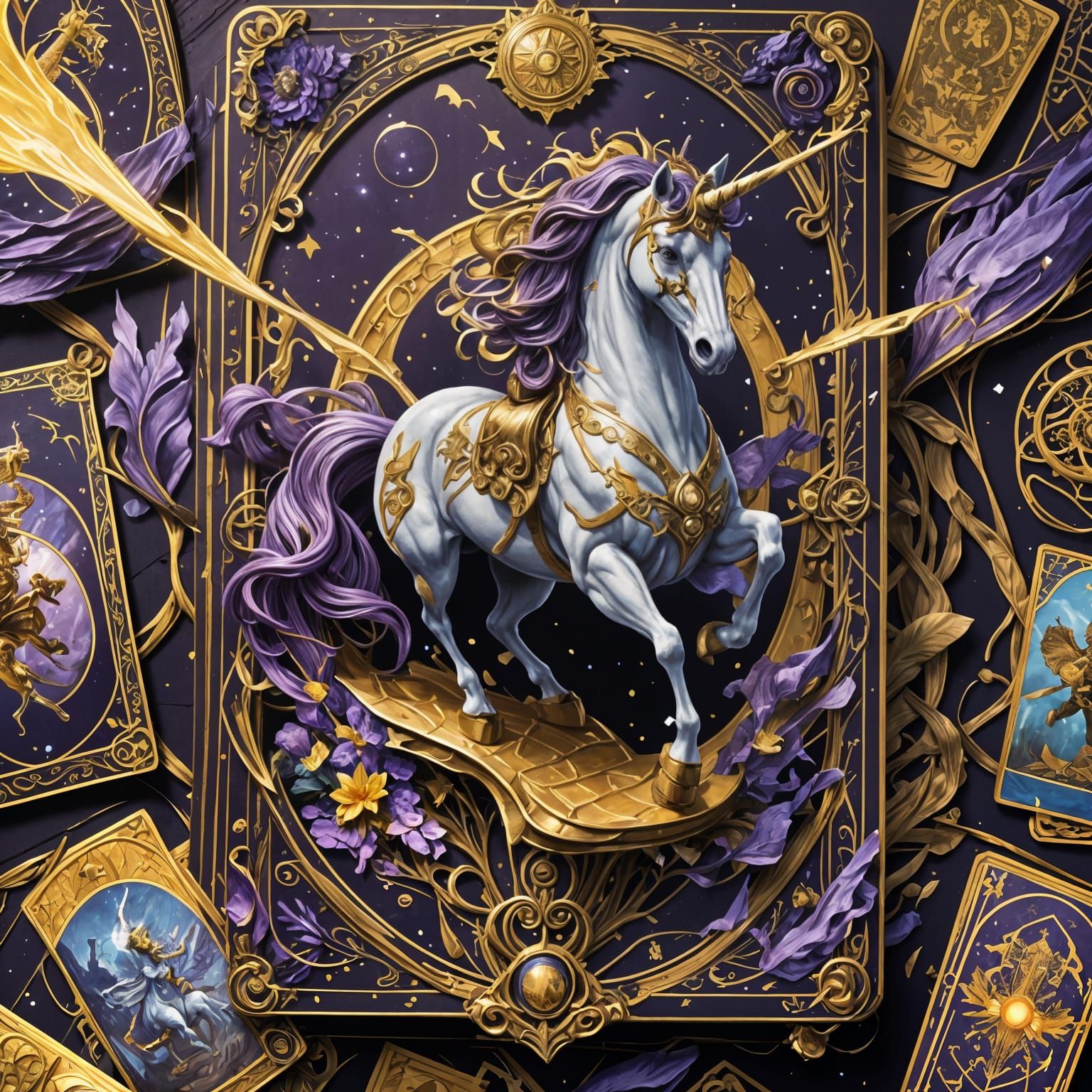 Unicorn Tarot Card in Dark Fantasy Style