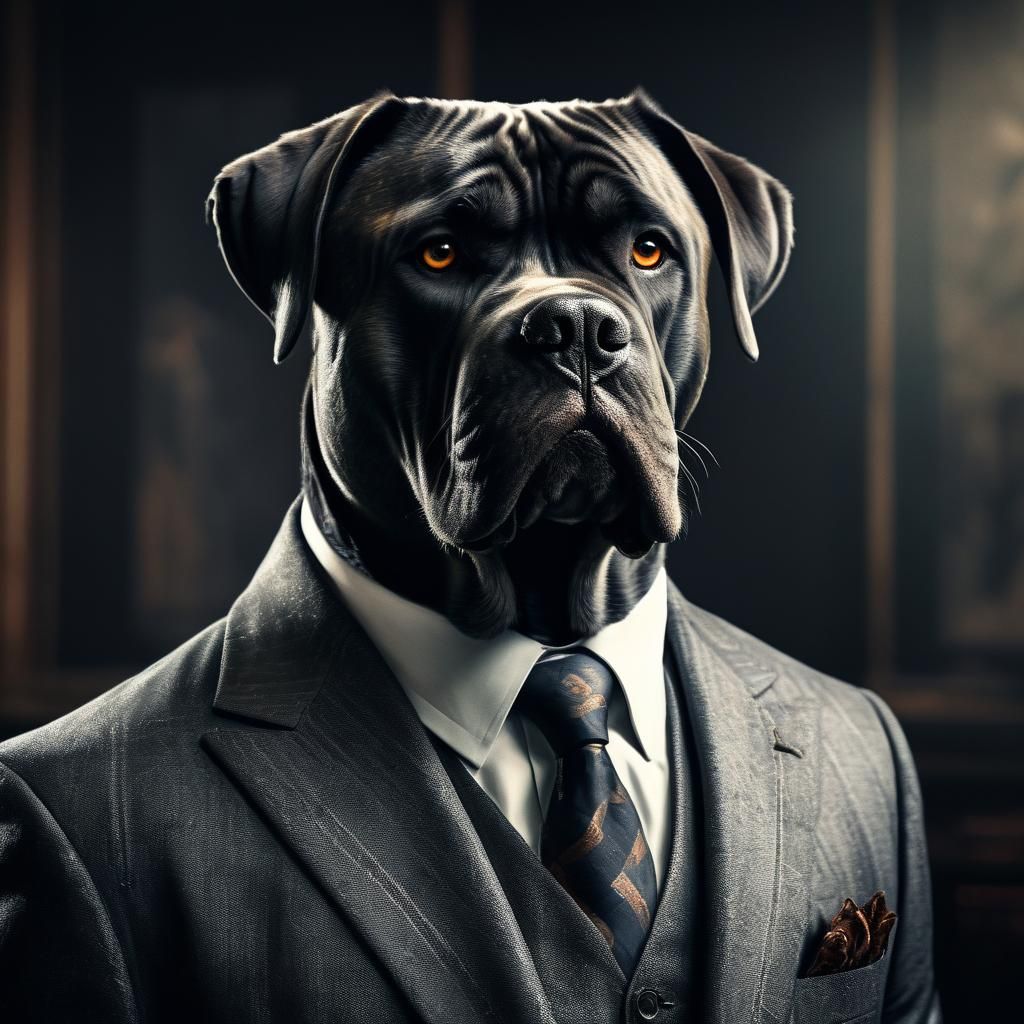 Cane Corso in a Suit: Hyperrealistic Portrait