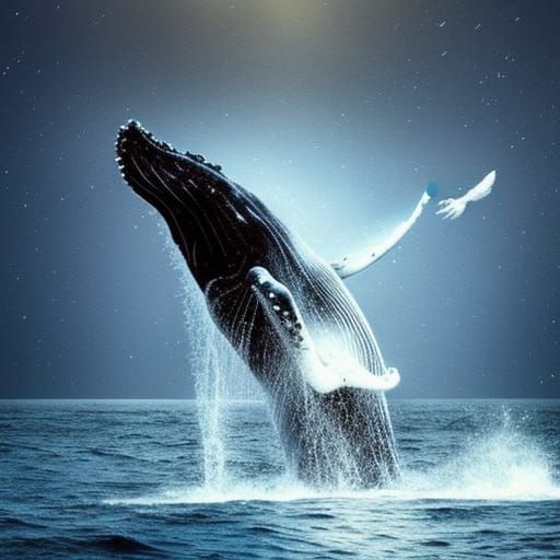 Humpback Whale Soaring Through Starry Sky