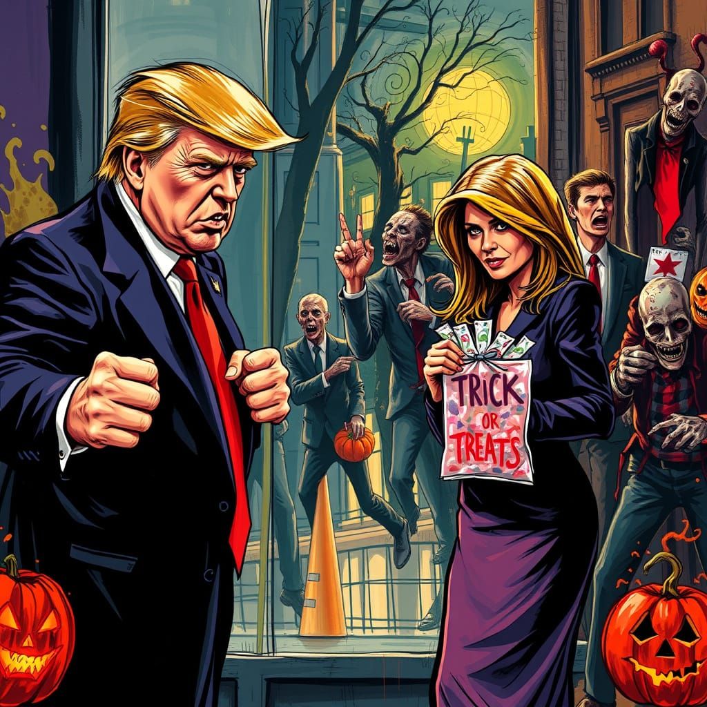 Enraged Trump Punches Window Amidst Zombie Halloween