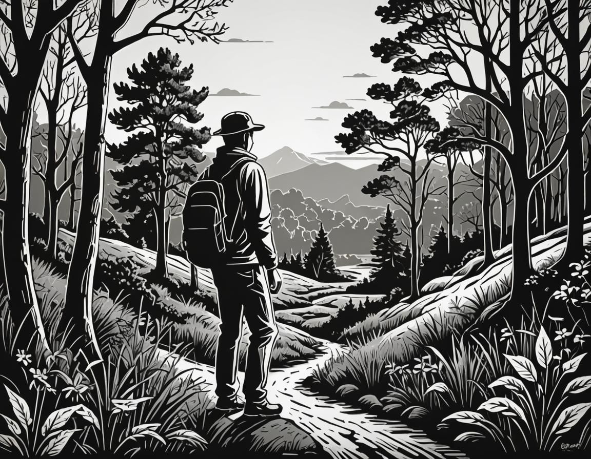 Black and White Cartoon Person in Nature