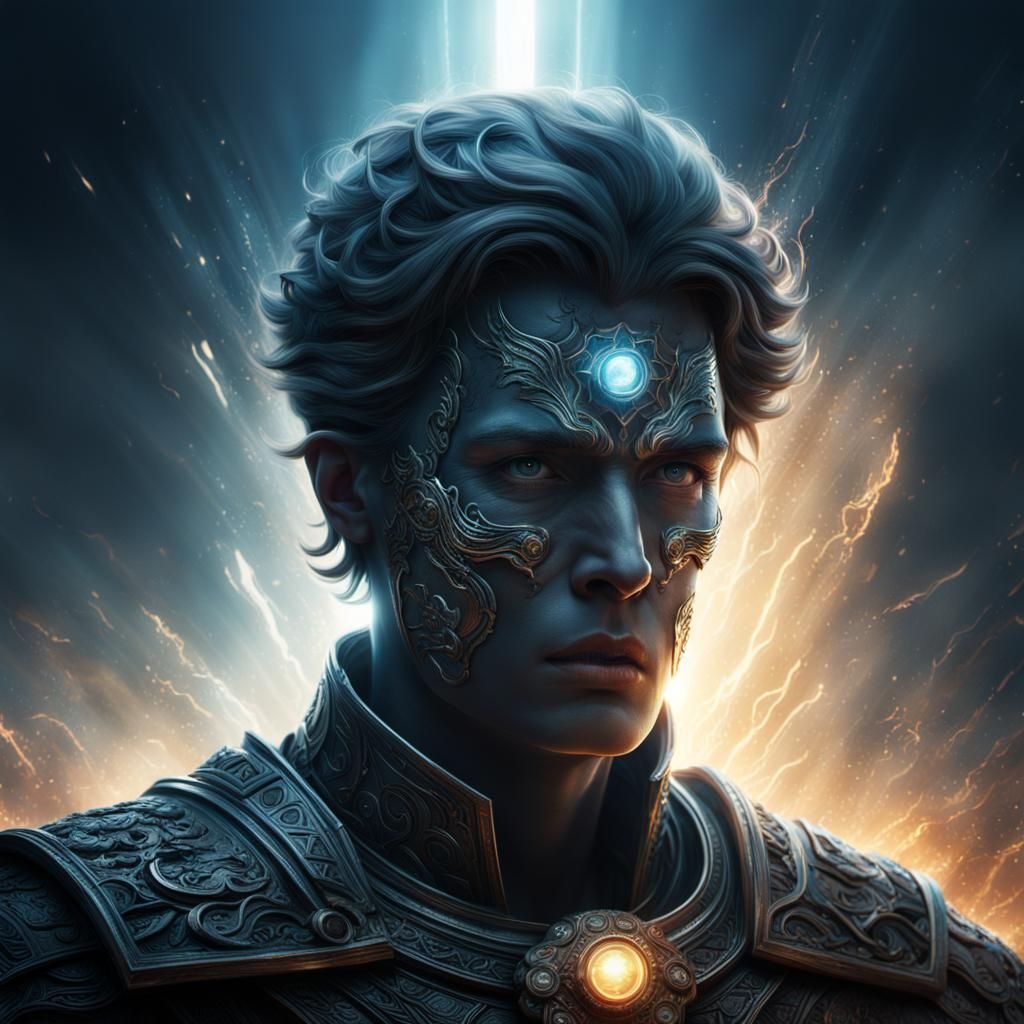 Epic Godlike Face in Bright Light: Digital Painting