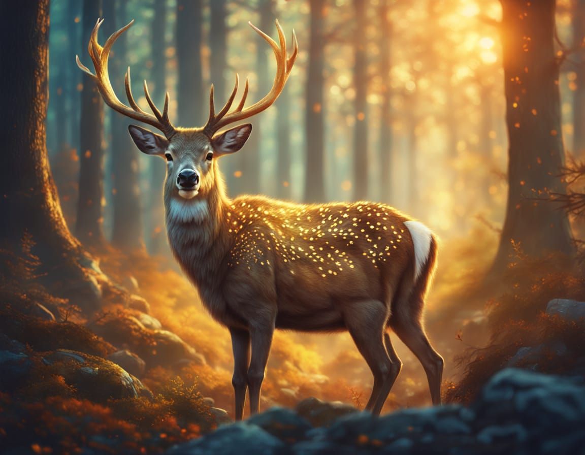 Golden Horned Deer in Elfish Forest