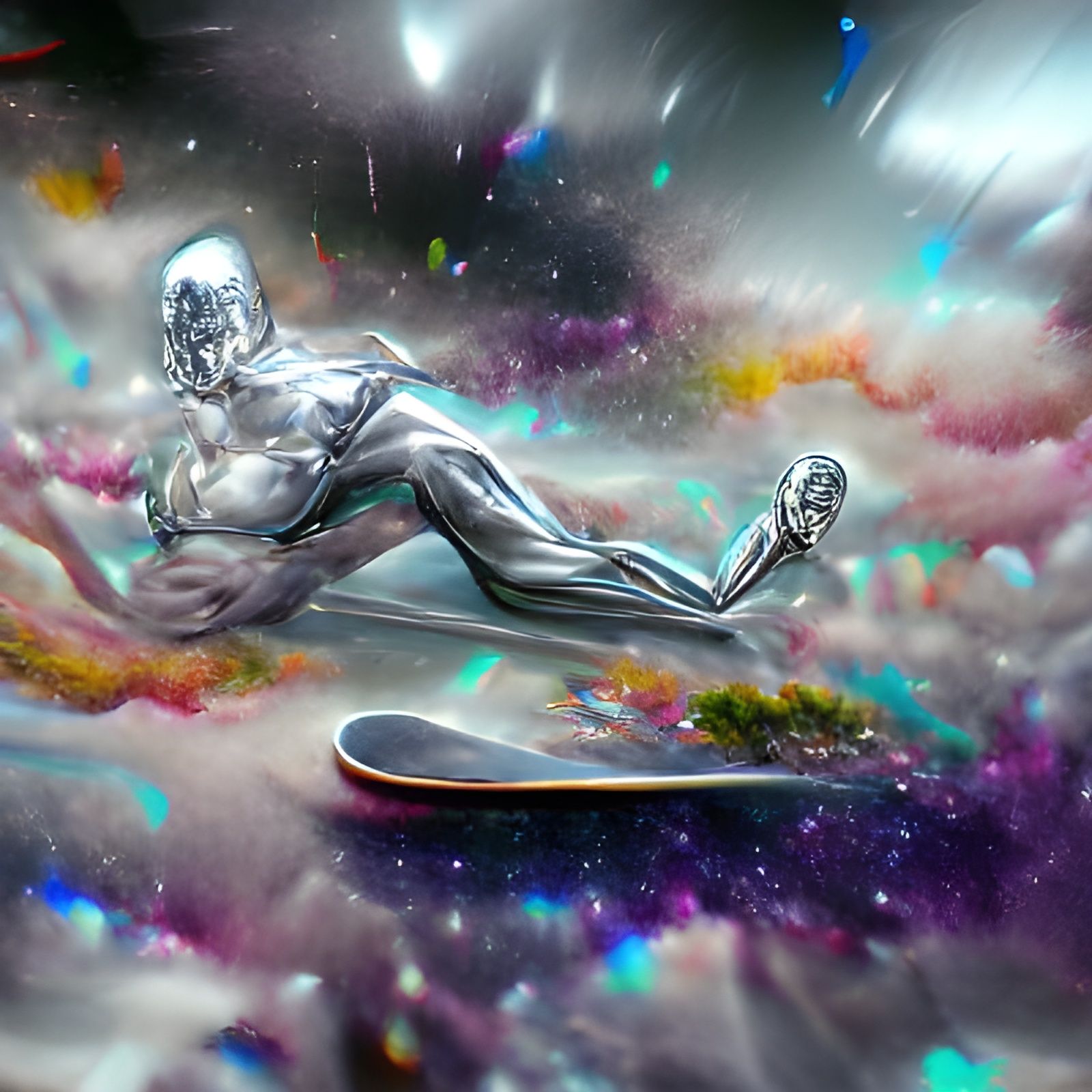 Silver Surfer in Holographic Astral Cosmic Illustration