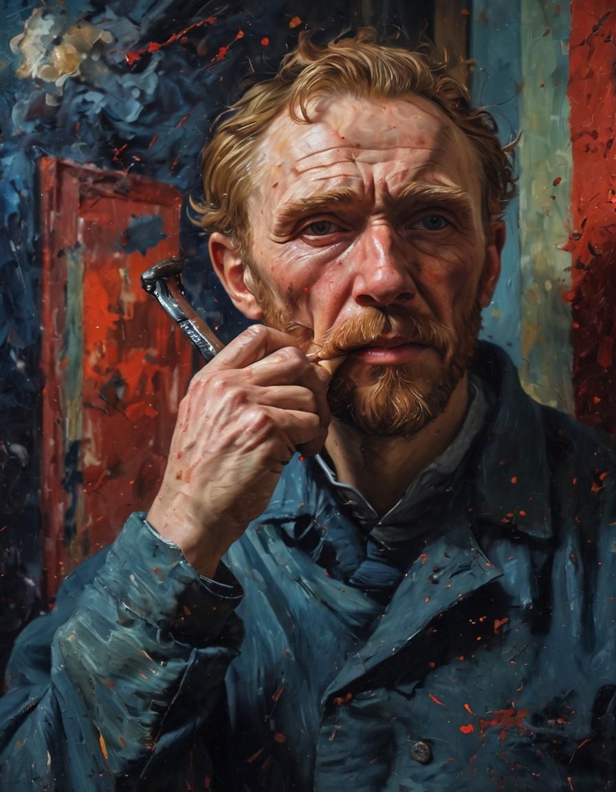 Expressionist Portrait with Razor in Impasto Style