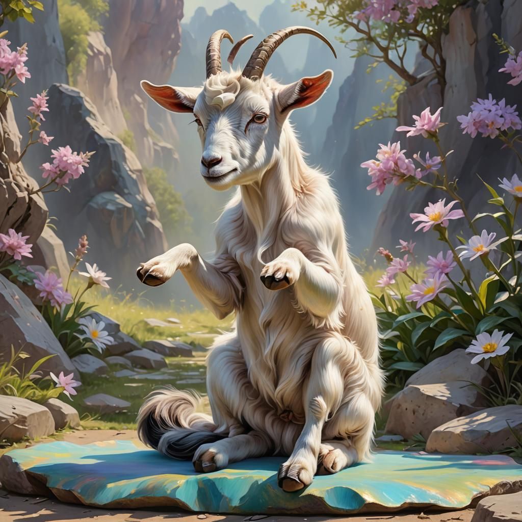 Cute Goat Doing Yoga in Pastel Colors
