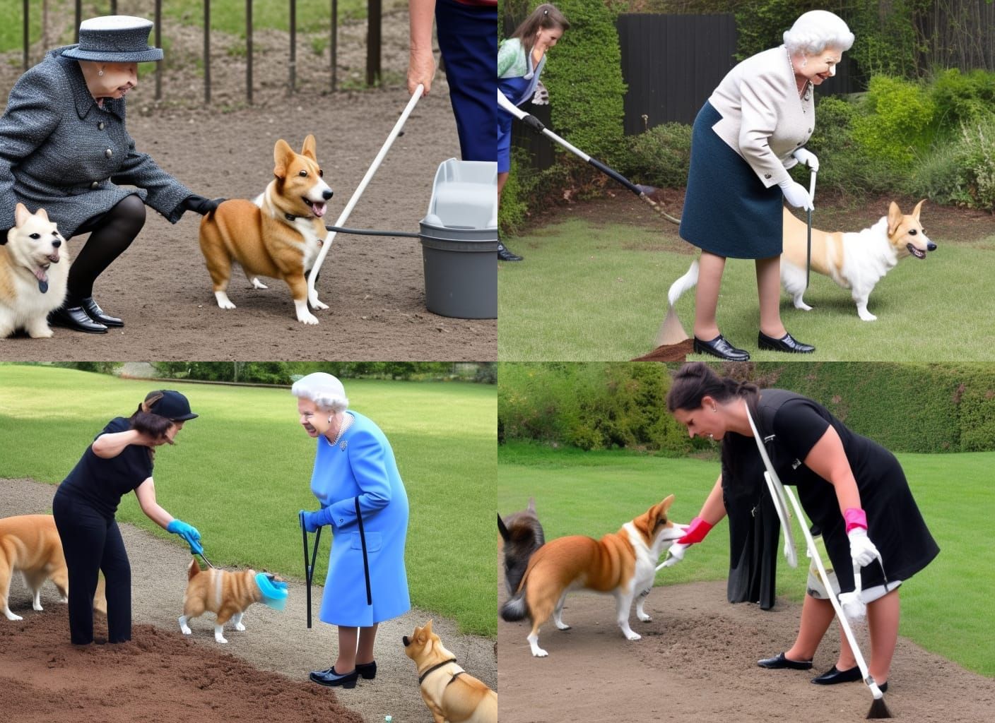 Queen Cleaning Up After Corgis