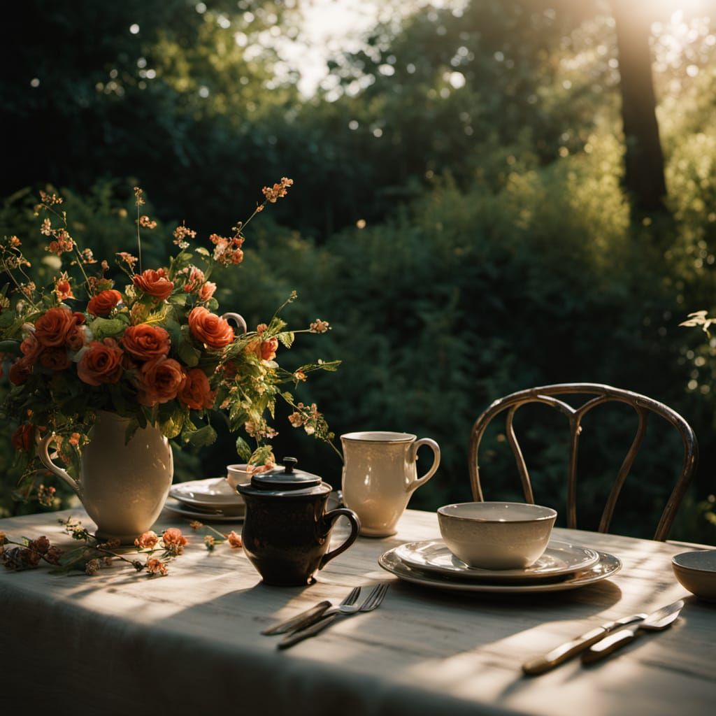 Black Forest Cake in Golden Hour Sunlight