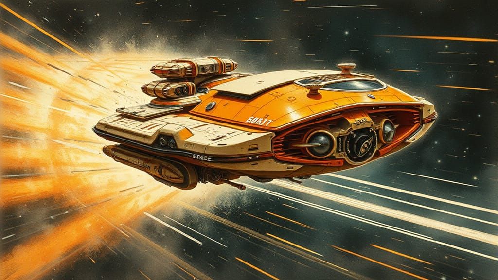 Gritty Deep Space Disc Ship in Retro Sci-fi Style