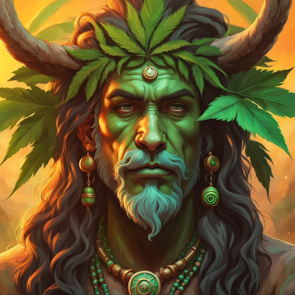 Satyr Druid Portrait in Art Nouveau Style