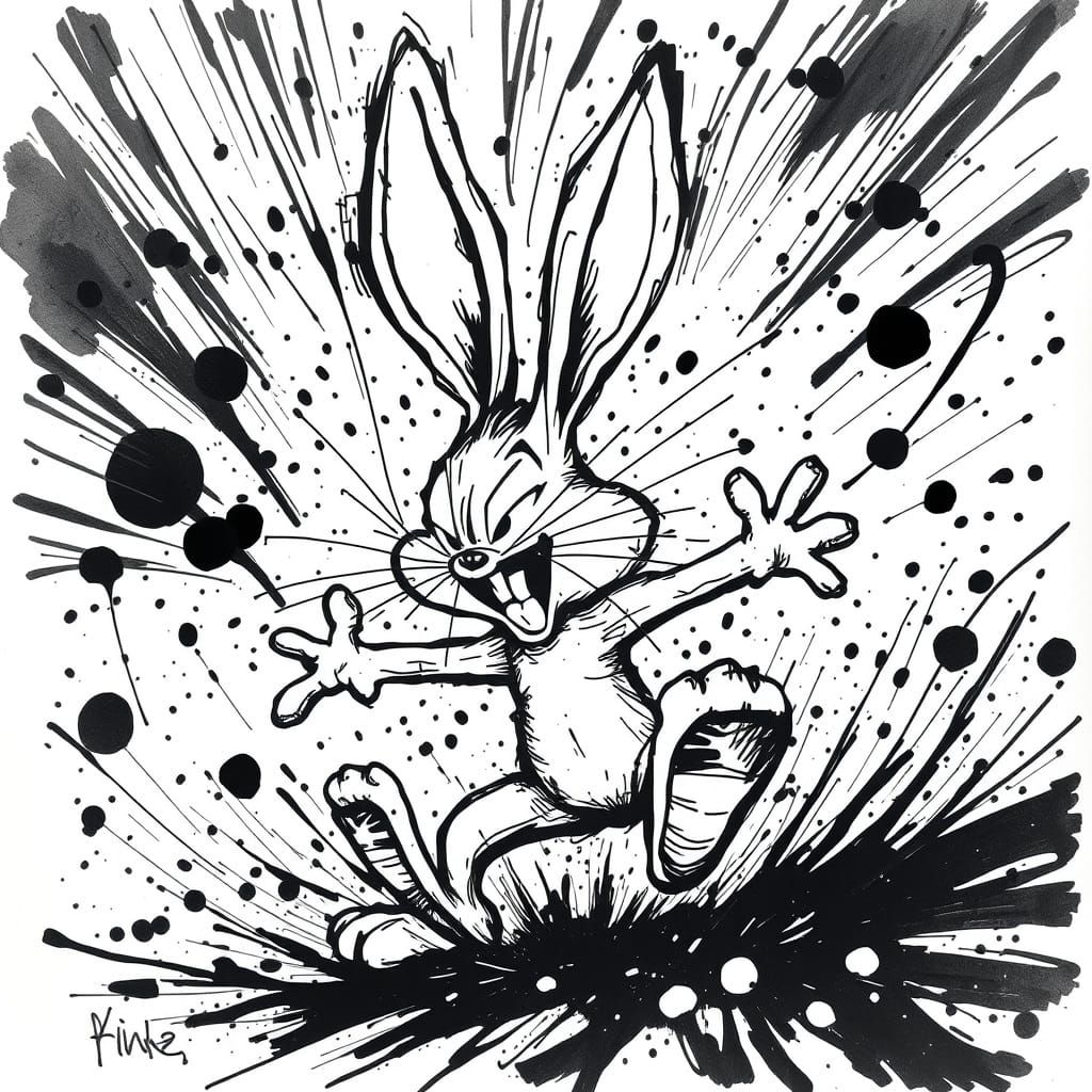 Manic Easter Bunny in Expressive Black Ink
