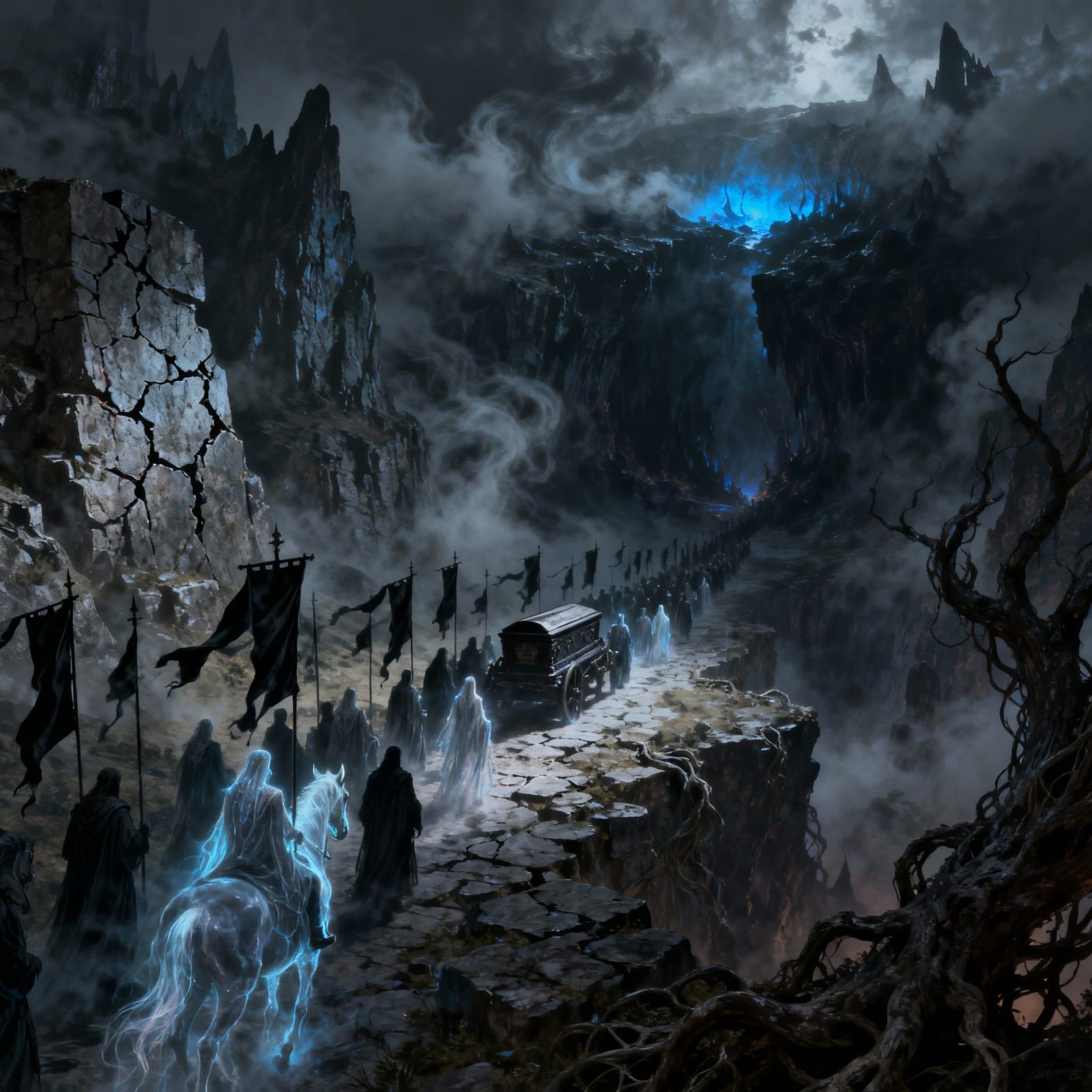 Macabre Funeral Procession to Hell in Dark Fantasy Style