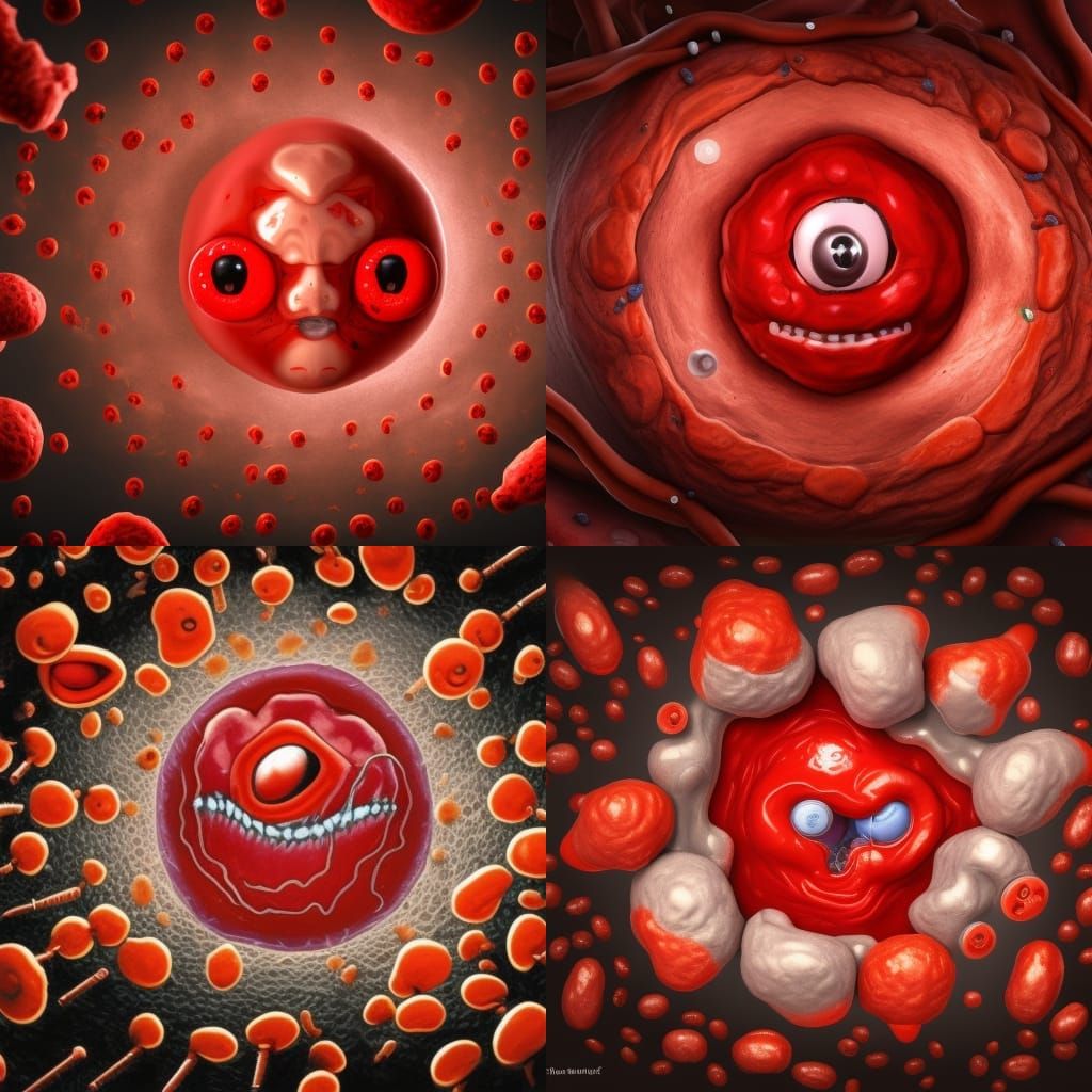 Anthropomorphic Blood Cells in Artery: Fantasy Concept Art