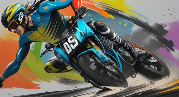 road race in the style of Leroy neiman