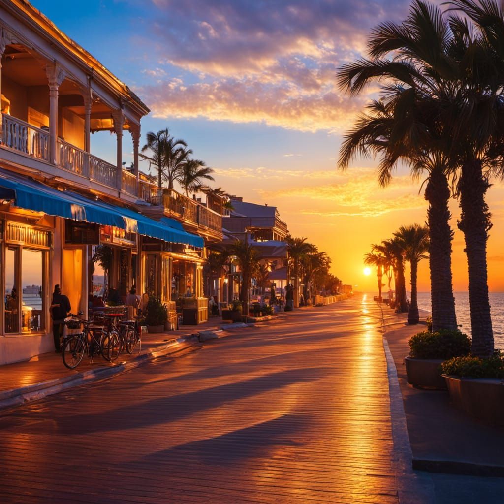 Mysterious Seaside Boulevard at Night